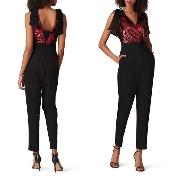 HARLYN Retro 70s Studio 54 Sequin Bodice Shoulder Tie Tailored Jumpsuit Size XXL - Picture 1 of 8